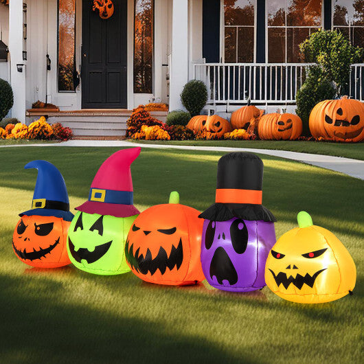 9 Feet Inflatable Pumpkin Patch Family with Built-in LED Lights and Witch Hats W2B