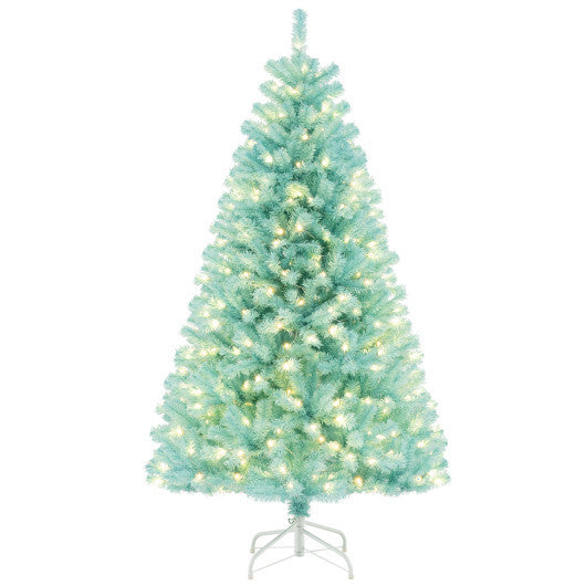 6/7 FT Blue Artificial Christmas Tree with 280/380 Warm White LED Lights and Foldable Metal Stand-6 FT W2B
