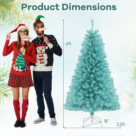 6/7 FT Blue Artificial Christmas Tree with 280/380 Warm White LED Lights and Foldable Metal Stand-6 FT W2B
