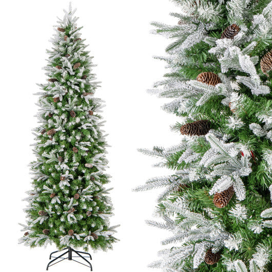 6/7.5/9 Feet Pre-Lit Artificial Christmas Tree Snow Flocked Hinged-7.5 Feet