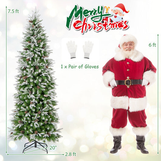 6/7.5/9 Feet Pre-Lit Artificial Christmas Tree Snow Flocked Hinged-7.5 Feet