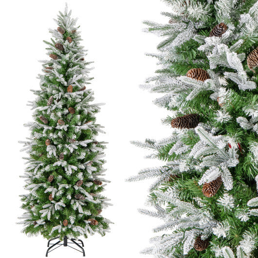 6/7.5/9 Feet Pre-Lit Artificial Christmas Tree Snow Flocked Hinged-7.5 Feet