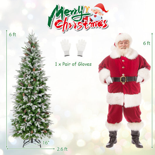 6/7.5/9 Feet Pre-Lit Artificial Christmas Tree Snow Flocked Hinged-7.5 Feet