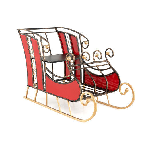 3 FT Christmas Metal Sleigh Decoration Santa Sleigh with 2-Tier Storage Shelf W2B