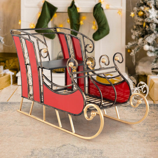 3 FT Christmas Metal Sleigh Decoration Santa Sleigh with 2-Tier Storage Shelf W2B