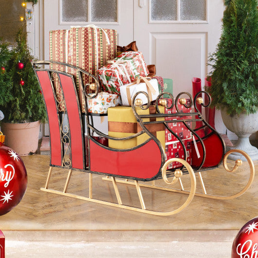 3 FT Christmas Metal Sleigh Decoration Santa Sleigh with 2-Tier Storage Shelf W2B