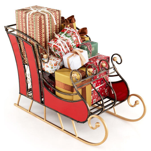 3 FT Christmas Metal Sleigh Decoration Santa Sleigh with 2-Tier Storage Shelf W2B