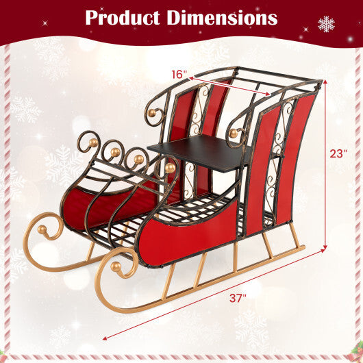 3 FT Christmas Metal Sleigh Decoration Santa Sleigh with 2-Tier Storage Shelf W2B