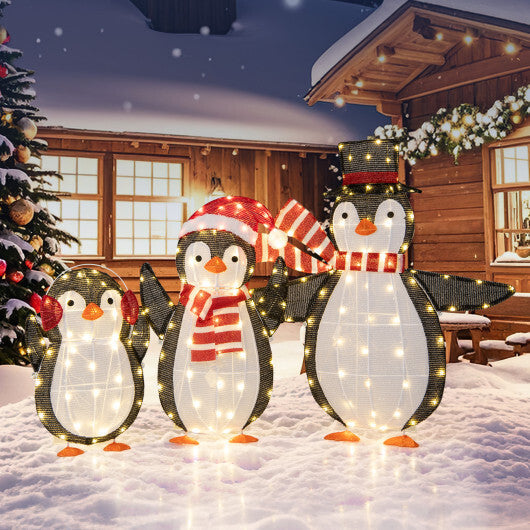 Light up Penguins Christmas Decorations with 194 LED Lights and Zip Ties W2B