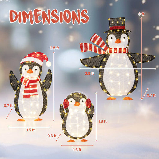 Light up Penguins Christmas Decorations with 194 LED Lights and Zip Ties W2B