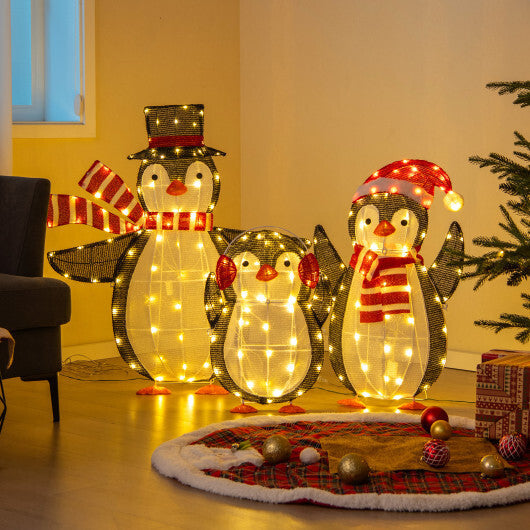 Light up Penguins Christmas Decorations with 194 LED Lights and Zip Ties W2B