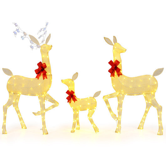 3 Pieces Lighted Family Deer Set with LED Lights and RGB Flashing Lights W2B