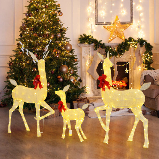 3 Pieces Lighted Family Deer Set with LED Lights and RGB Flashing Lights W2B