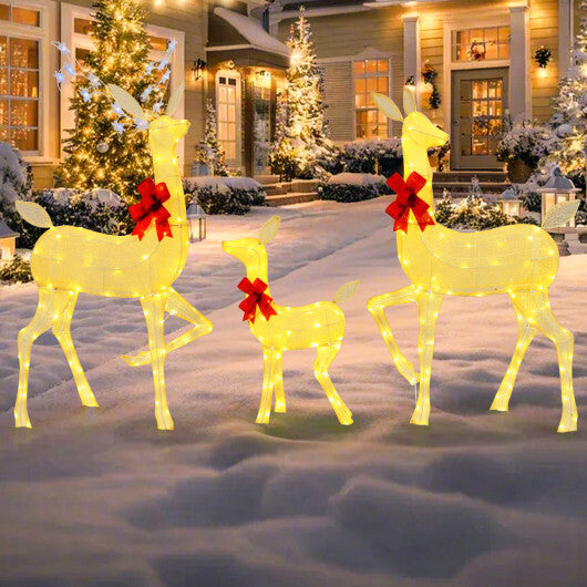 3 Pieces Lighted Family Deer Set with LED Lights and RGB Flashing Lights W2B