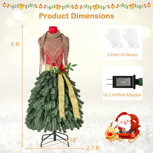 5 FT Pre-lit Mannequin Artificial Christmas Tree Dress Form Xmas Tree W2B