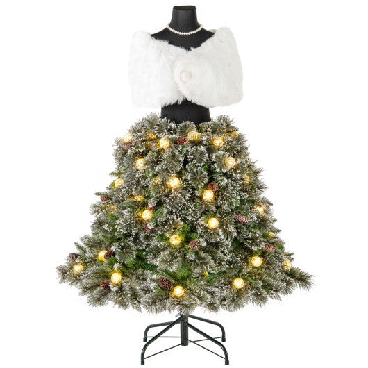 5 FT Pre-lit Mannequin Artificial Christmas Tree Hinged Dress Form Xmas Tree with 465 Branch Tips W2B