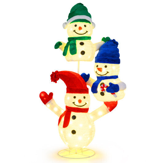5 FT Stacked Snowman Lighted Christmas Decoration with 110 LED Lights W2B