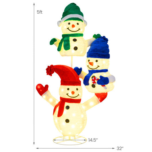 5 FT Stacked Snowman Lighted Christmas Decoration with 110 LED Lights W2B