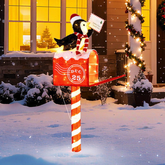 4.8 FT Christmas Lighted Penguin on Mailbox Pre-lit Xmas Decoration with 100 LED Warm White Lights W2B
