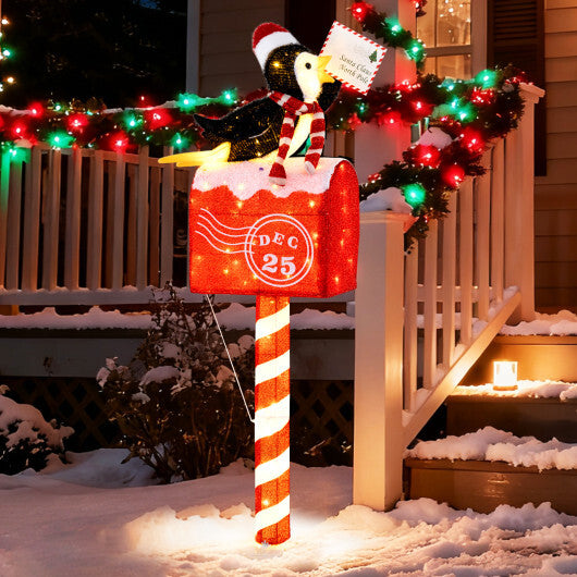 4.8 FT Christmas Lighted Penguin on Mailbox Pre-lit Xmas Decoration with 100 LED Warm White Lights W2B