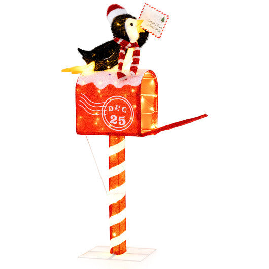 4.8 FT Christmas Lighted Penguin on Mailbox Pre-lit Xmas Decoration with 100 LED Warm White Lights W2B