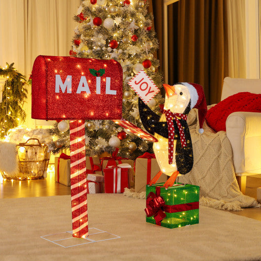 Lighted Christmas Decoration Mailbox and Penguin 3D Pre-Lit Xmas Holiday Decoration W2B
