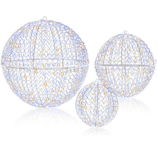 3 Pcs Lighted Christmas Balls Large Standing/Hanging Metal Sphere Lights with 435 LEDs W2B