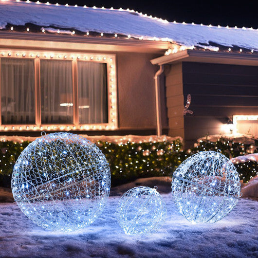 3 Pcs Lighted Christmas Balls Large Standing/Hanging Metal Sphere Lights with 435 LEDs W2B