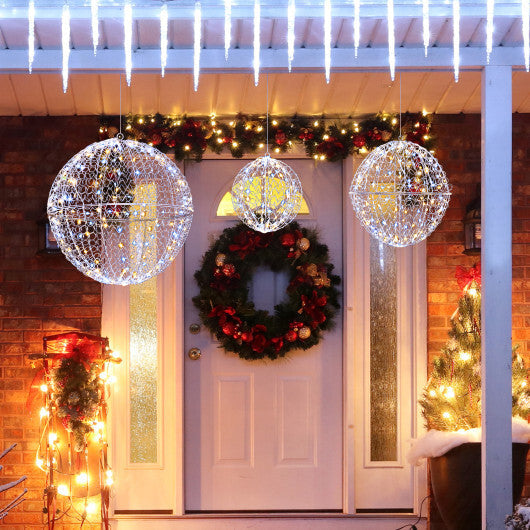 3 Pcs Lighted Christmas Balls Large Standing/Hanging Metal Sphere Lights with 435 LEDs W2B