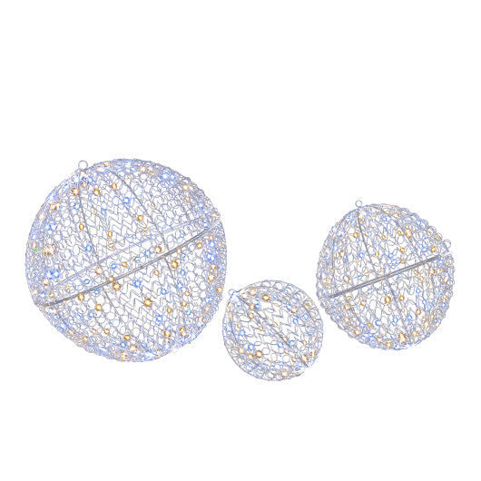 3 Pcs Lighted Christmas Balls Large Standing/Hanging Metal Sphere Lights with 435 LEDs W2B