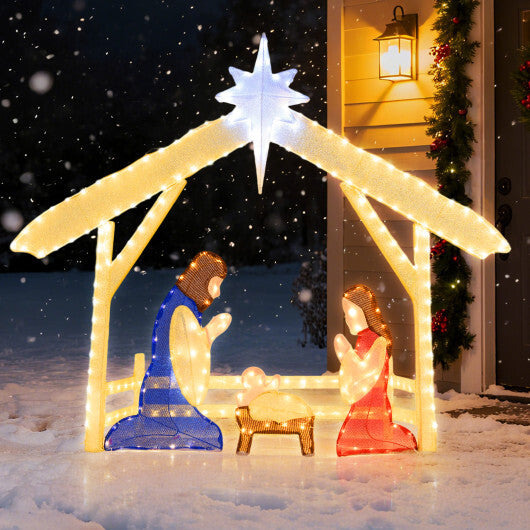 4 Ft Lighted Nativity Scene Pre-lit Christmas Holy Family Set W2B