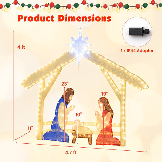 4 Ft Lighted Nativity Scene Pre-lit Christmas Holy Family Set W2B
