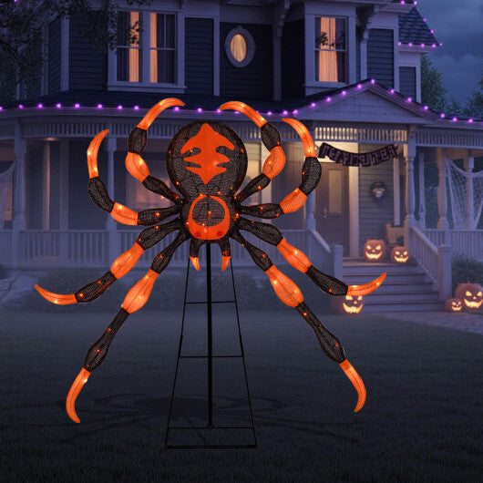52 Inch Halloween Spider Decoration with 16 Flickering Warm White LEDs W2B