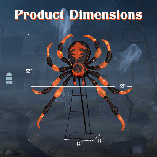 52 Inch Halloween Spider Decoration with 16 Flickering Warm White LEDs W2B