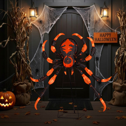 52 Inch Halloween Spider Decoration with 16 Flickering Warm White LEDs W2B