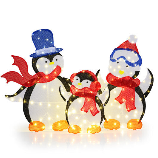 3-Piece 2D Lighted Penguin Family Christmas Decoration with 160 LED Lights W2B