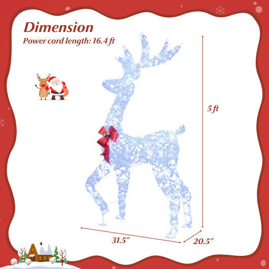 5 Feet Pre-Lit Christmas Reindeer with 100 LED Lights W2B