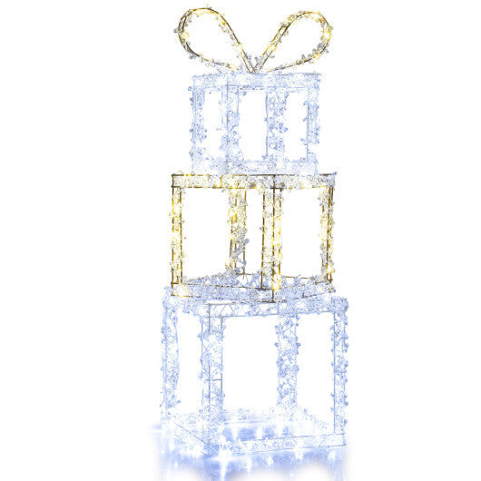 Stacked Lighted Gift Boxes Set of 3 Pre-Lit Christmas Present Box Lights W2B