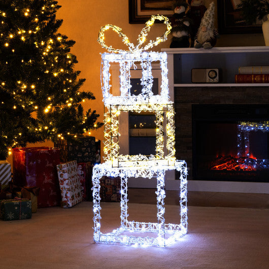 Stacked Lighted Gift Boxes Set of 3 Pre-Lit Christmas Present Box Lights W2B