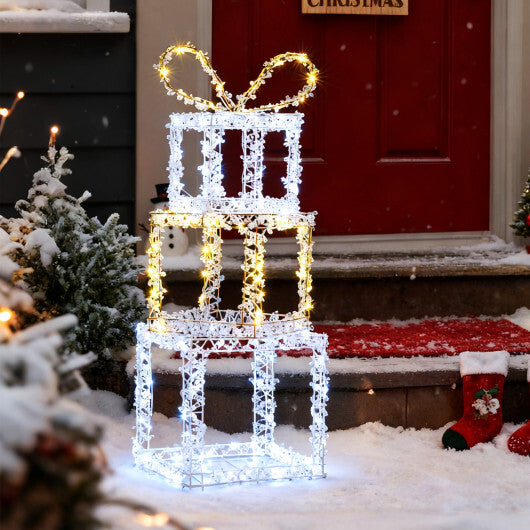 Stacked Lighted Gift Boxes Set of 3 Pre-Lit Christmas Present Box Lights W2B