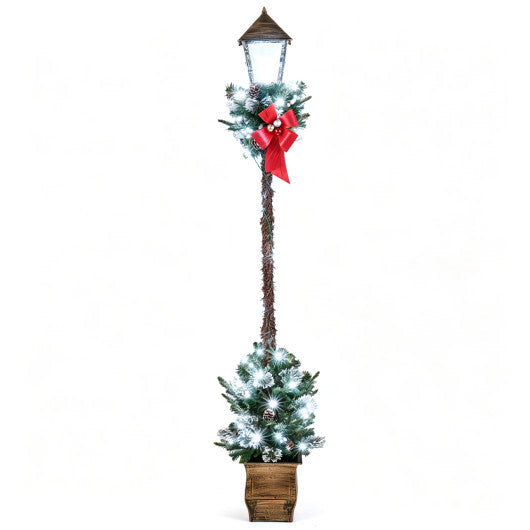 6.1 Feet Christmas Pre-lit Street Lamp with Artificial Greenery and Snow-flocked Branch Tips-Bright White W2B