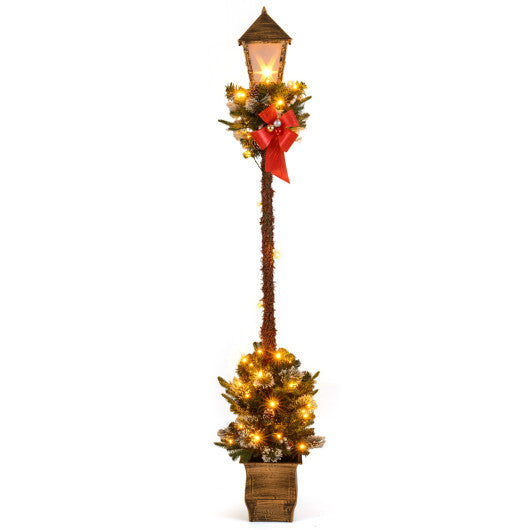 6.1 Feet Christmas Pre-lit Street Lamp with Artificial Greenery and Snow-flocked Branch Tips-Bright White W2B