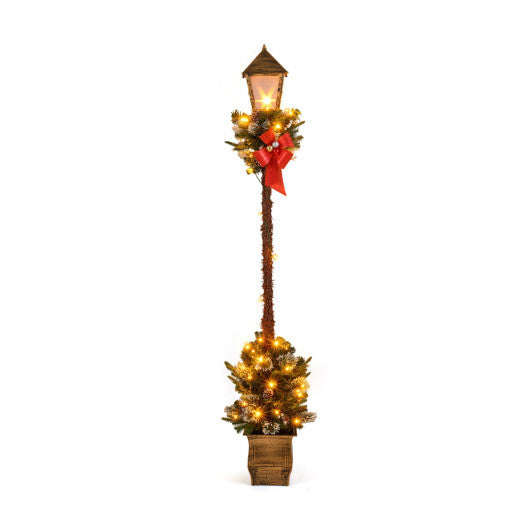 6.1 Feet Christmas Pre-lit Street Lamp with Artificial Greenery and Snow-flocked Branch Tips-Bright White W2B