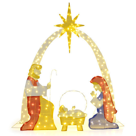 6 Feet Lighted Nativity Scene Yard Decoratio with 240 Warm White LED Lights W2B
