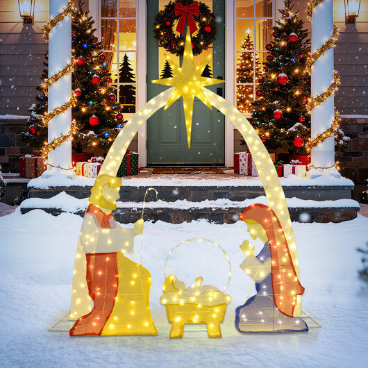 6 Feet Lighted Nativity Scene Yard Decoratio with 240 Warm White LED Lights W2B