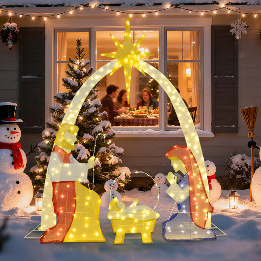 6 Feet Lighted Nativity Scene Yard Decoratio with 240 Warm White LED Lights W2B