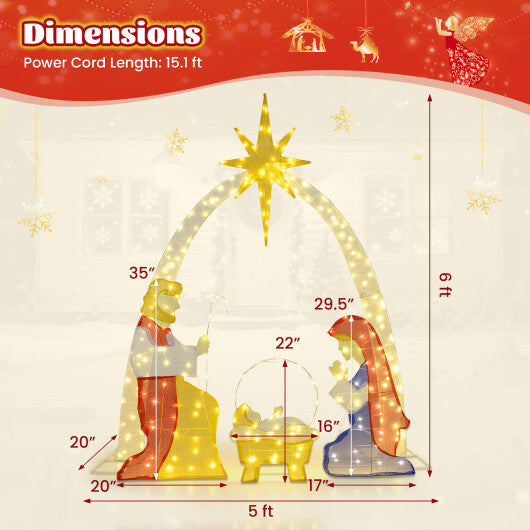 6 Feet Lighted Nativity Scene Yard Decoratio with 240 Warm White LED Lights W2B