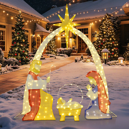 6 Feet Lighted Nativity Scene Yard Decoratio with 240 Warm White LED Lights W2B