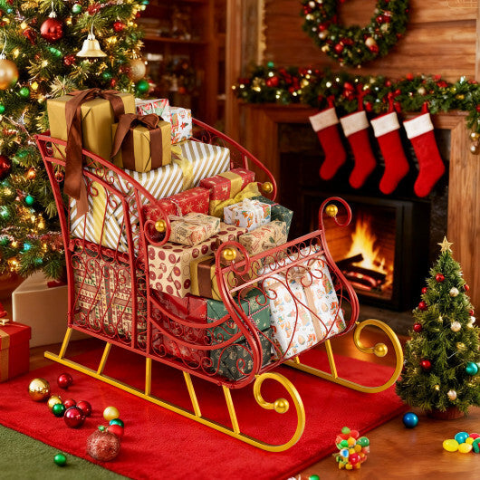 Metal Christmas Santa Sleigh Basket 2-Tier Xmas Santa's Gift Storage Sleigh W2B