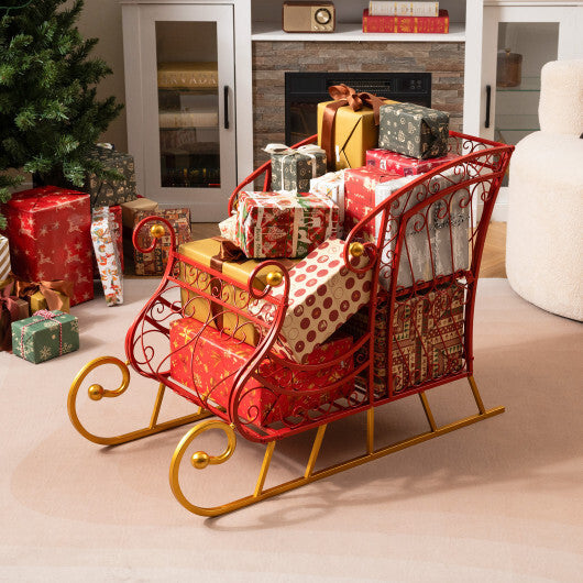 Metal Christmas Santa Sleigh Basket 2-Tier Xmas Santa's Gift Storage Sleigh W2B
